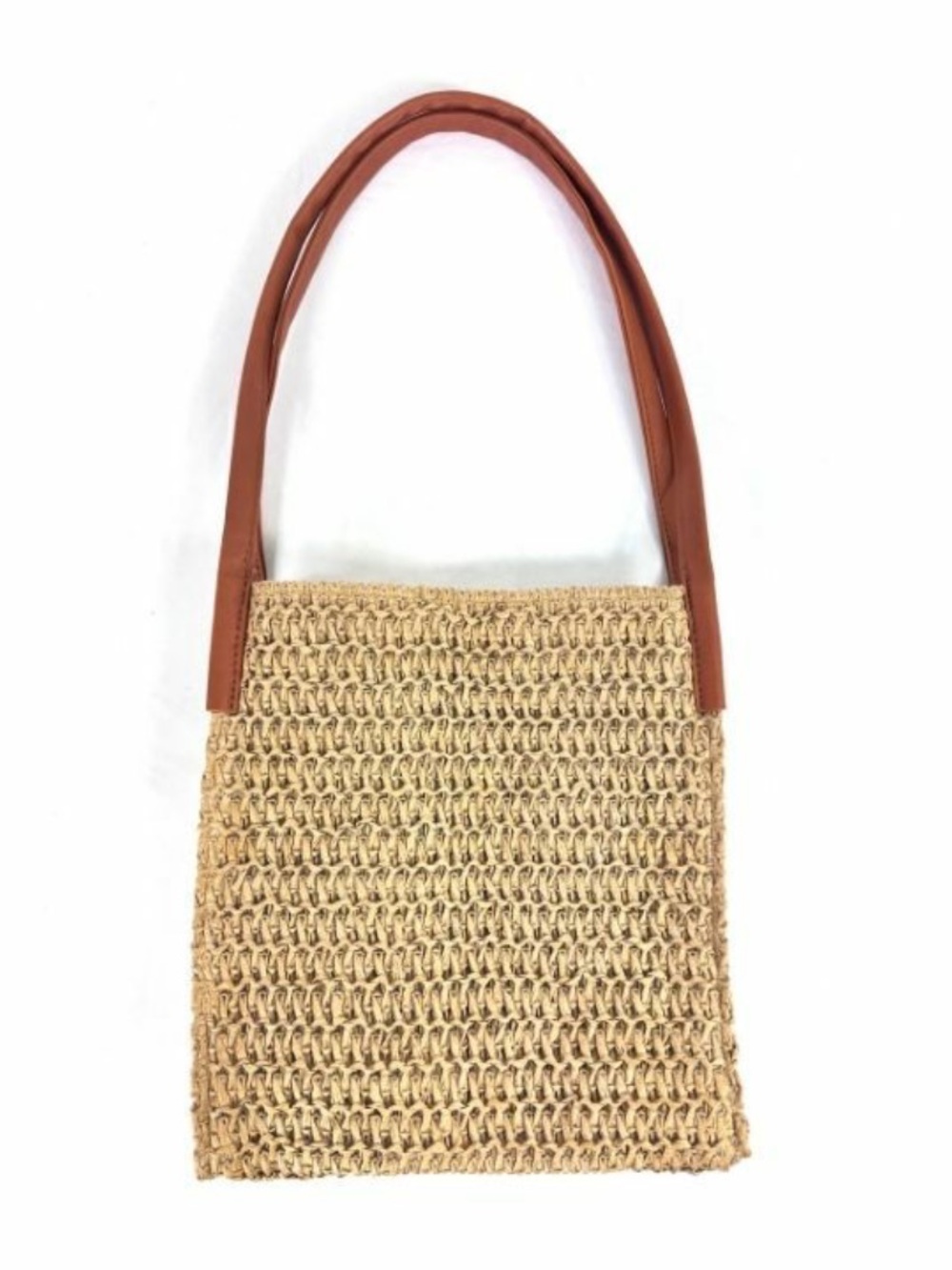 NWT Woven Straw Tote with Brown Handles